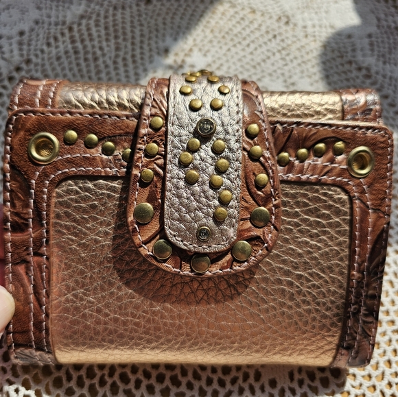 Charm And Luck Folded Wallet Studded Rose Tone Leather - Picture 1 of 14